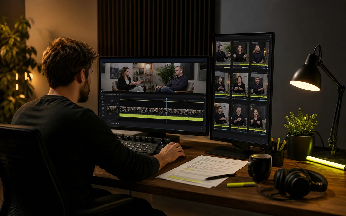 Editor repurposing a long recording into social clips