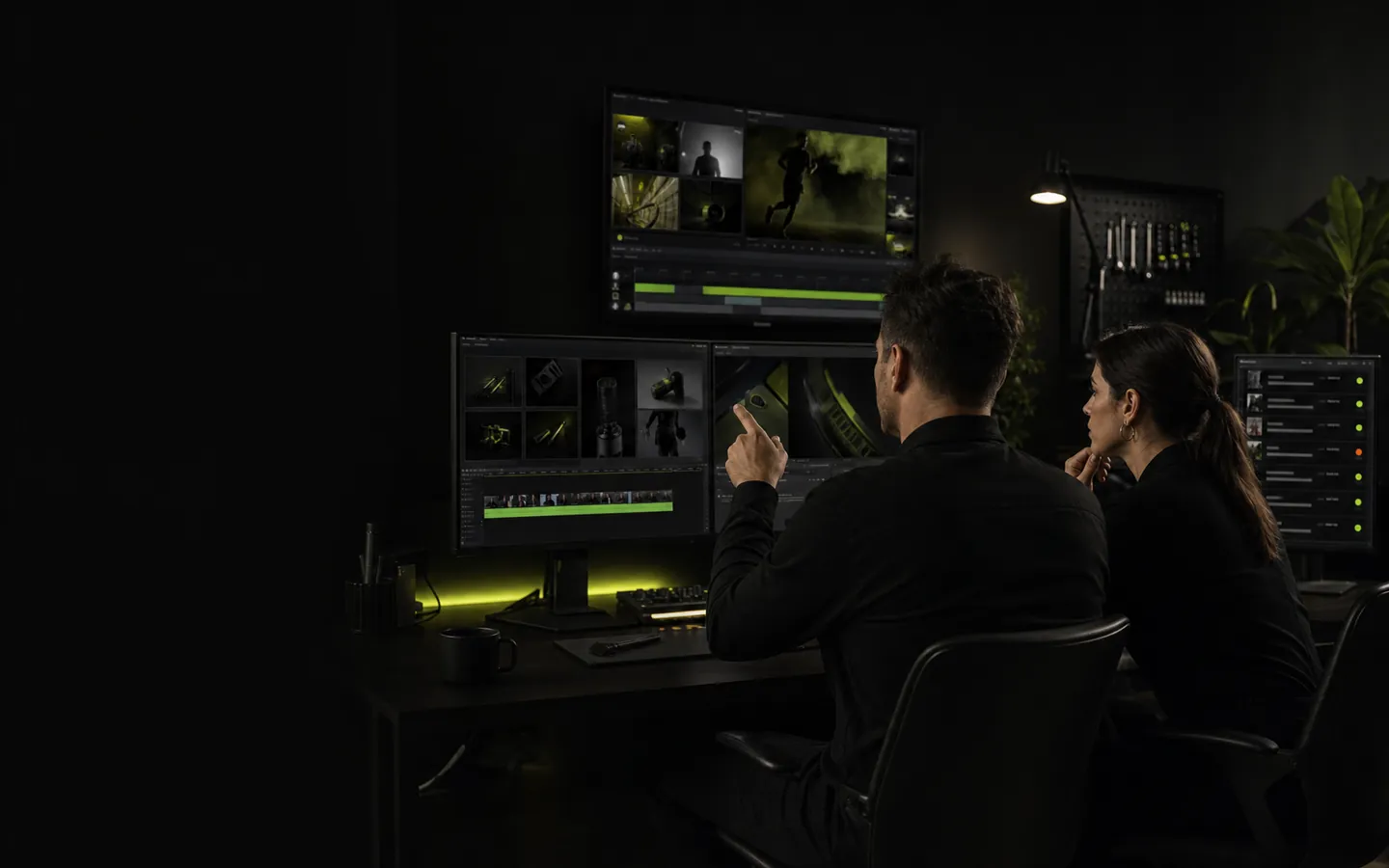 White-label agency production team reviewing client video edits and delivery workflows