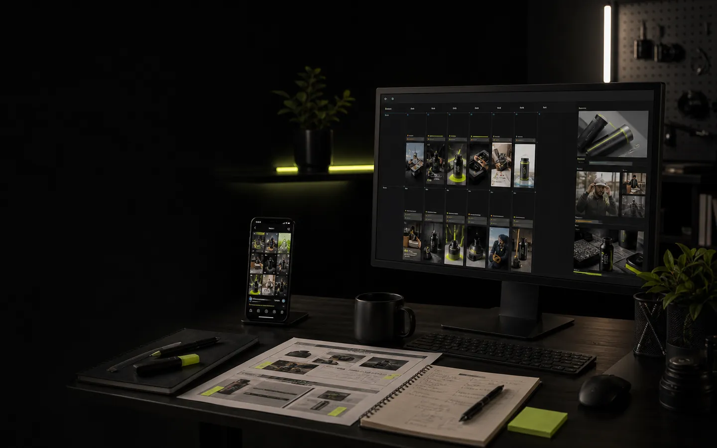 Organized brand content calendar, campaign assets, and social publishing workspace