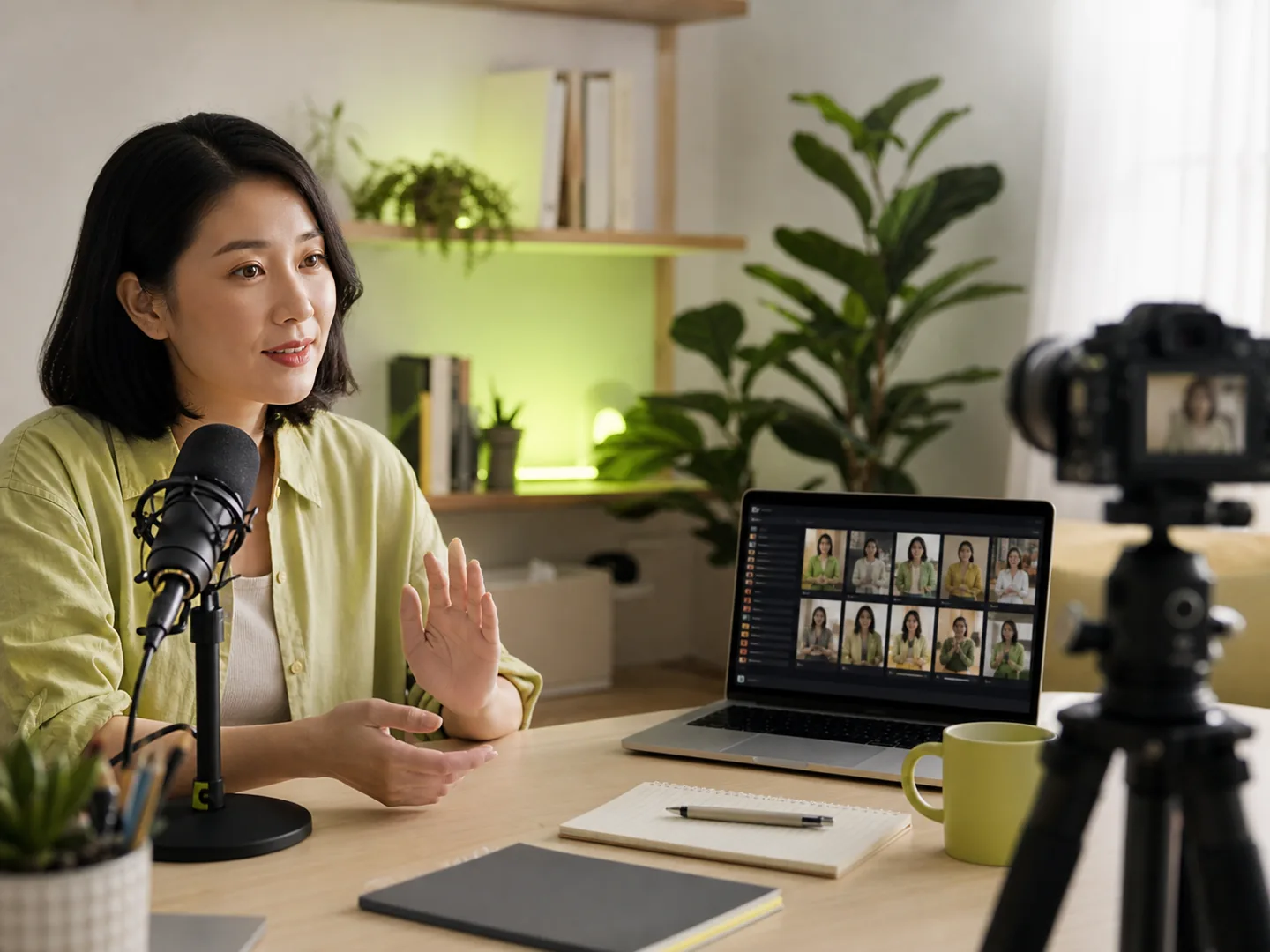 Creator recording while finished content stays organized nearby