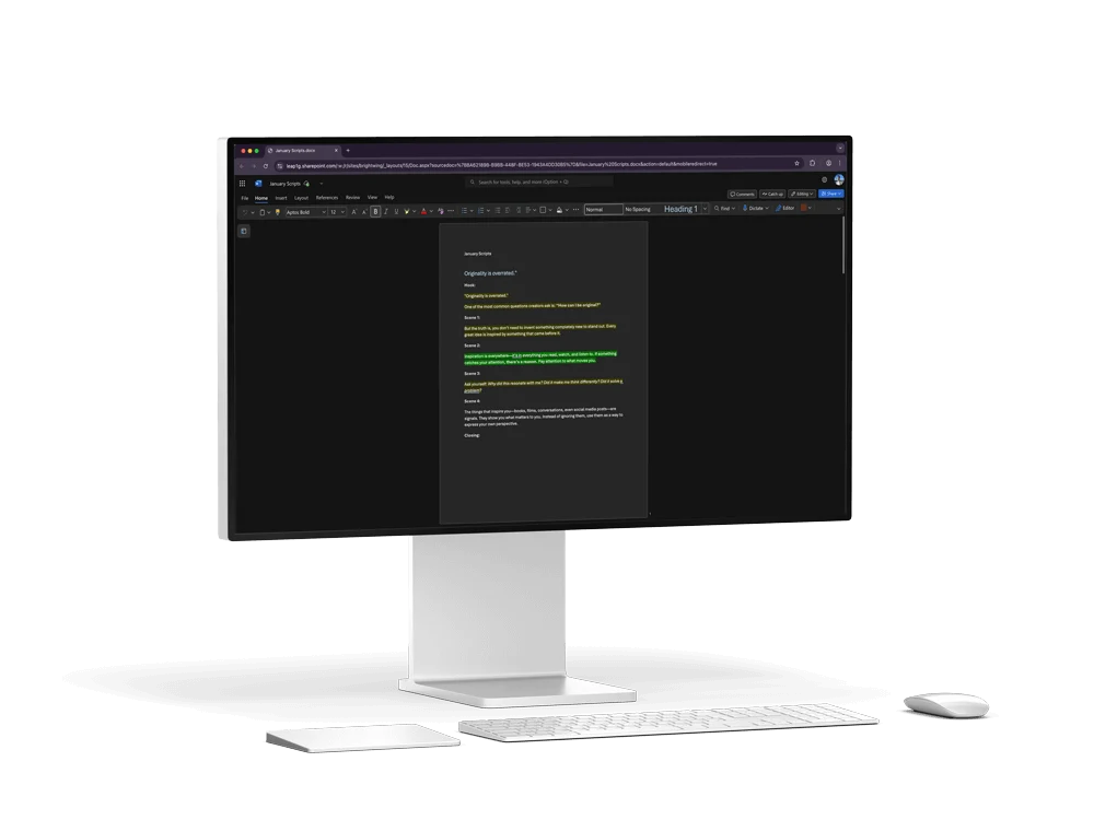 Script and outline support on a desktop screen